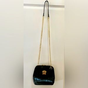 Pratesi Firenzi Leather Embossed Crossbody Bag Black Gold